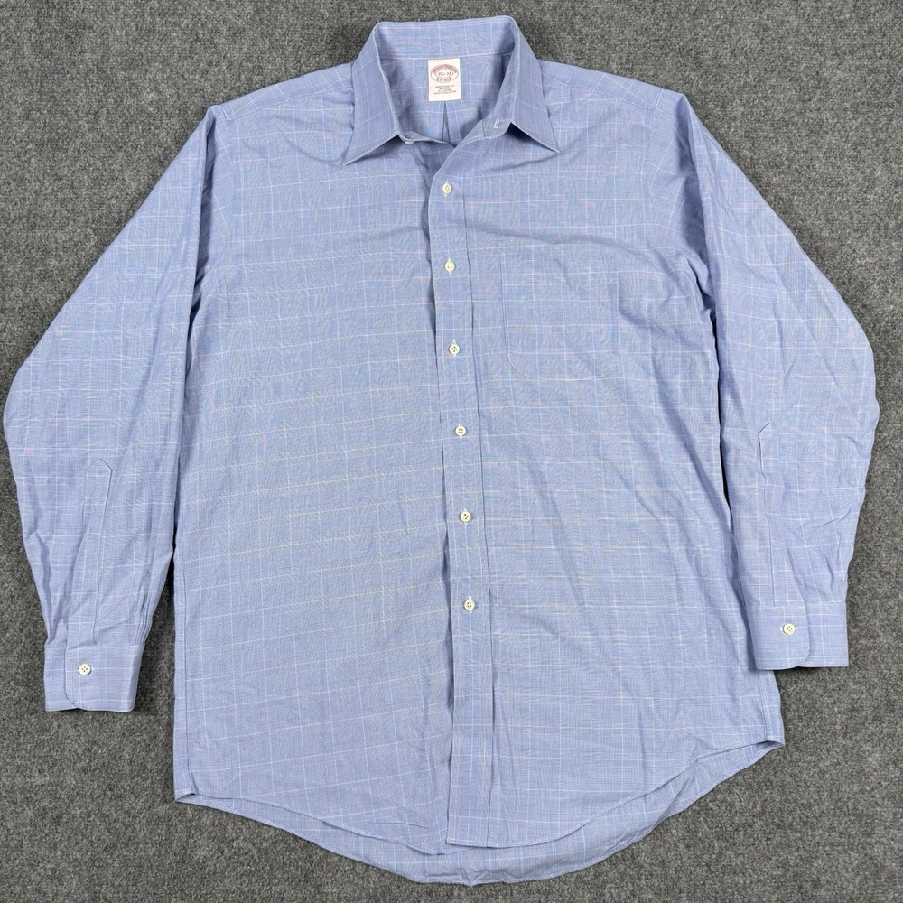 Brooks Brothers Shirt  15.5 33 Traditional Fit Non-Iron Blue Glen Plaid Check